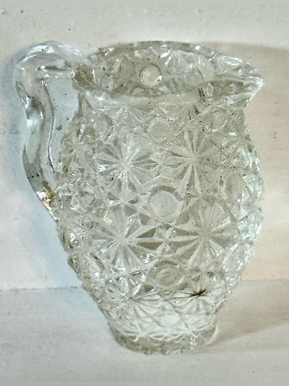 Vintage L.E. Miniature Daisy and Button Glass Pitcher